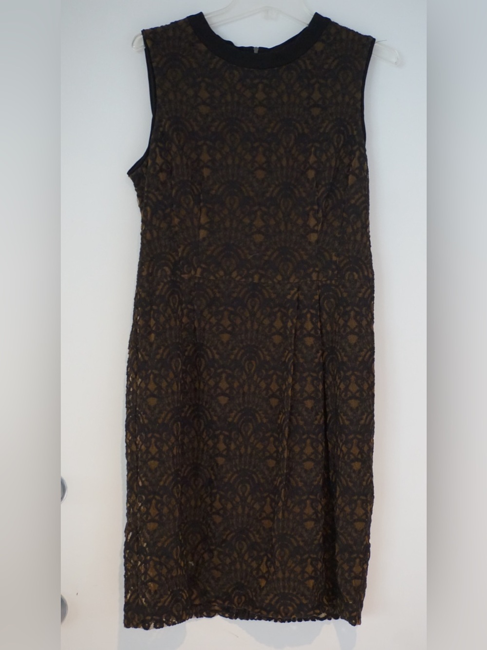 Nanette Lepore Black Lace Overlay Midi Dress with Brown Underlay - Picture 1 of 11
